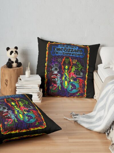 King Gizzard- Digital Black Throw Pillow Official King Gizzard Merch