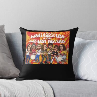 King Gizzard And The Lizard Wizard Psychedelic Band Caricature Throw Pillow